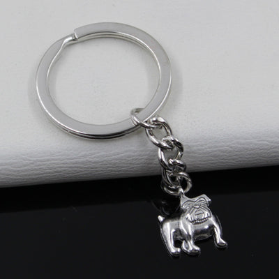 30mm  Antique Silver Plated dog pug bulldog keychain