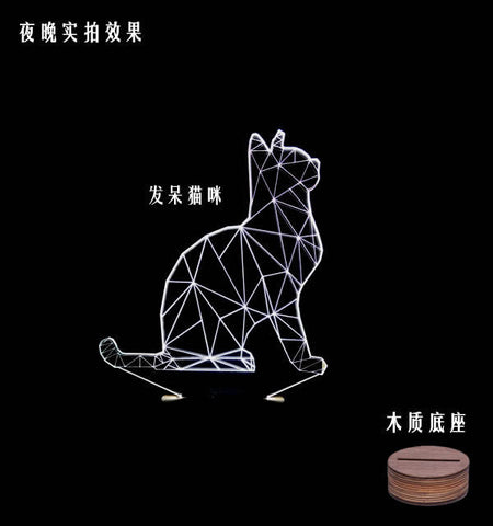 3D Cat Animal Shape Bedroom Lights Micro USB Wood Mood LED Table Lamp Night Light