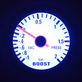 Car Gauge 2" 52mm Bar Turbo Boost Gauge -1~2 Bar Vacuum Press Meter for Auto Blue Light Black Rim Shell 12V