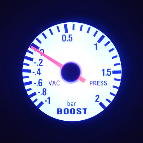 Car Gauge 2" 52mm Bar Turbo Boost Gauge -1~2 Bar Vacuum Press Meter for Auto Blue Light Black Rim Shell 12V