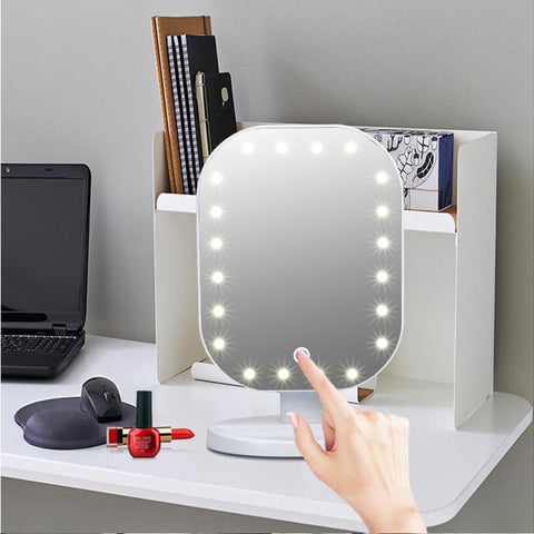 20 LED Light Beauty Makeup Mirror Fashion Rotatable Touch Screen Vanity Square Desk Stand Cosmetic Mirror