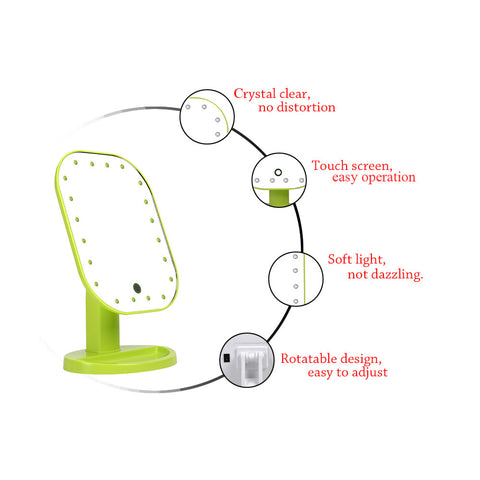 20 LED Light Beauty Makeup Mirror Fashion Rotatable Touch Screen Vanity Square Desk Stand Cosmetic Mirror