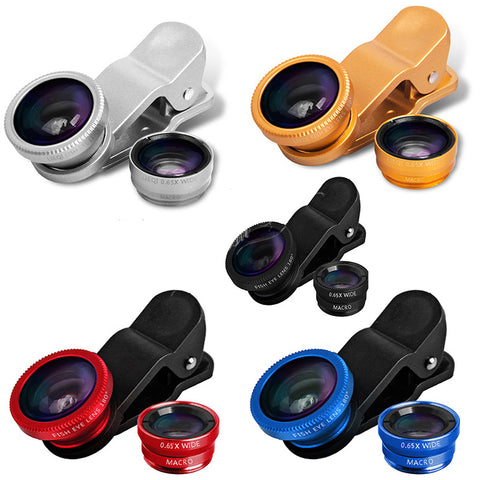 Universal 3 in 1 Clip on Macro Wide Angle Fish Eye Kit cellular Phone camera Lens For iPhone/Samsung/Sony/HuaWei/XiaoMi/HTC