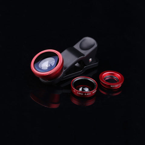 Universal 3 in 1 Clip on Macro Wide Angle Fish Eye Kit cellular Phone camera Lens For iPhone/Samsung/Sony/HuaWei/XiaoMi/HTC