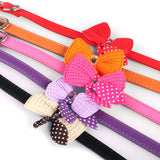Knit Bowknot Adjustable PU Leather Dog Puppy Pet Collars