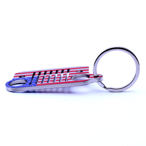 American flag Stainless Steel Grill car KeyChain, Car KeyRing for Jeep CJ JK, TJ, YJ XJ