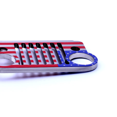 American flag Stainless Steel Grill car KeyChain, Car KeyRing for Jeep CJ JK, TJ, YJ XJ