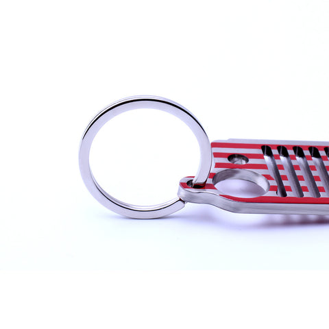 American flag Stainless Steel Grill car KeyChain, Car KeyRing for Jeep CJ JK, TJ, YJ XJ