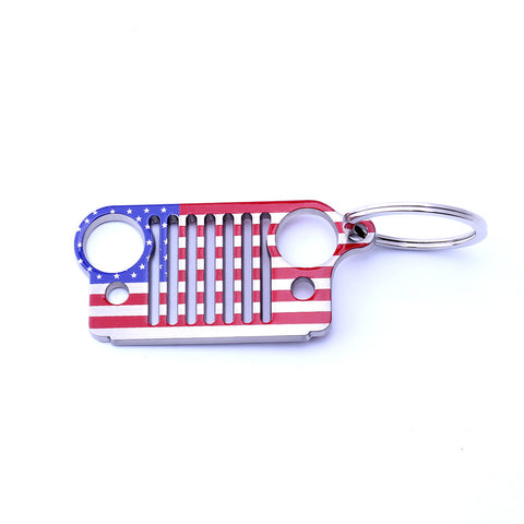 American flag Stainless Steel Grill car KeyChain, Car KeyRing for Jeep CJ JK, TJ, YJ XJ