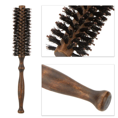 Quill Bristle Radial Curling Hair Comb Brush Professional Salon Round Wood Handle
