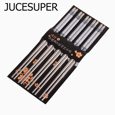 5 Pairs/lot Chopsticks Stainless Steel Durable Chinese 4 Color