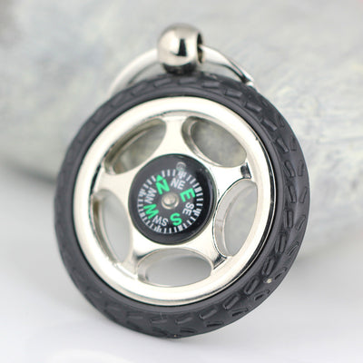 Creative Rubber Wheel Rim Tyre Tire Compass Keychain