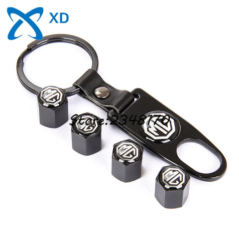 Airtight Covers 4Pcs For MG Logo MG3 MG5 6 7 GT GS Car Wheel Tire Valve Stems Caps Stainless Steel With Leather Buckle Keychain