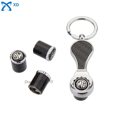 4Pcs/set With Mini Wrench Keychain Car Styling Tire Valve Stems Caps Carbon Fiber Wheel For MG
