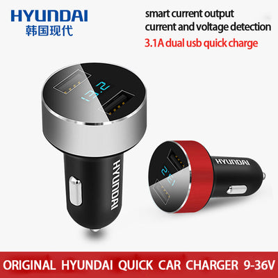 Hyundai Car Charger 5V 3.1A Quick Charge Dual USB Port LED