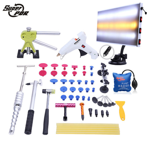 PDR dent repair Tools kit pump wedge Aluminum alloy lamp board Slide Hammer Pulling Bridge 12v glue gun 44pcs dent removal tools