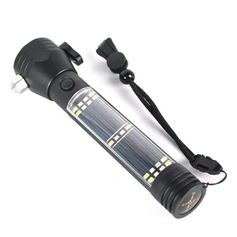 Multifunction Solar LED Flashlight Rechargeable Portable Torch hard Lights outdoor camping lamps +Safety Hammer +Power Bank