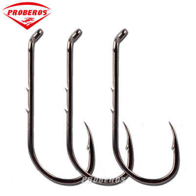 50pcs PROBEROS Brand Fishing Hook 1#-5/0# Fish Hooks BAITHOLDER Black Color