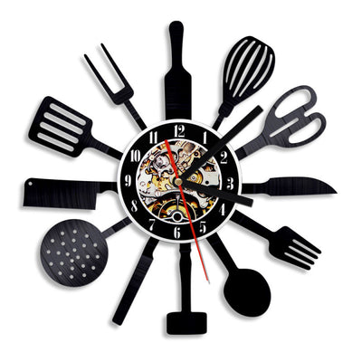 Cutlery Kitchen Utensil Vinyl Record wall Clock Quartz Clock