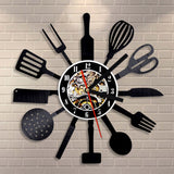 Cutlery Kitchen Utensil Vinyl Record wall Clock Quartz Clock