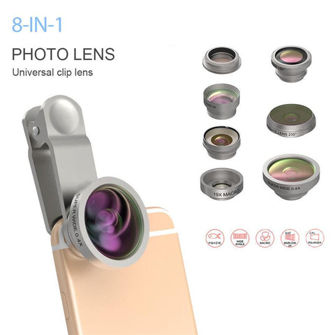 8 In 1 Universal Cellphone Mobile Phone Camera Lens Fisheye Wide Angle Macro Clip