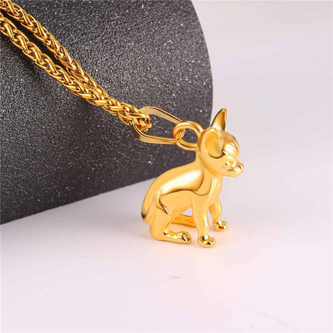 Chihuahuas Dog Pendant Gold/Black Color Animal Stainless Steel