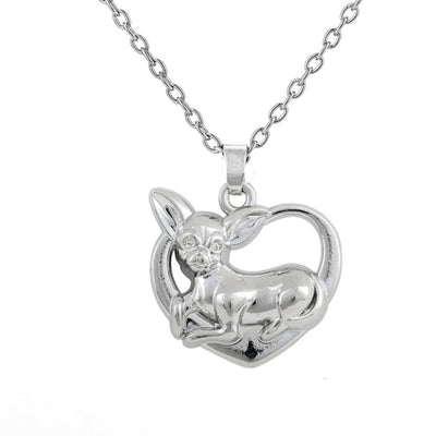 Silver Plated Adorable Dog Pet Chihuahua on Heart Pendant Puppy Necklace