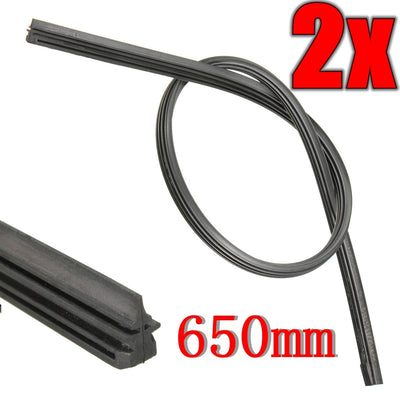 Brand New 2x Universal 6mm 26 Black Natural Rubber Wiper Blade Frameless For Car Bus Windshield