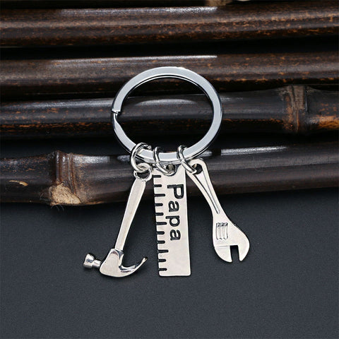 Adjustable Tool Wrench Spanner Rule Hammer Model Key Ring "Papa"