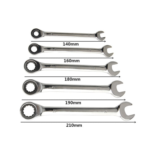 EVANX 5pcs Ratchet Spanner Combination Wrench 72 Teeth Torque Gear Wrench Set 8-17mm