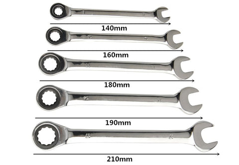 EVANX 5pcs Ratchet Spanner Combination Wrench 72 Teeth Torque Gear Wrench Set 8-17mm