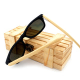 High Quality Vintage Black Square Sunglasses With Bamboo Legs Mirrored Polarized  Wood Box