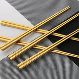 1 Pair Titanium Plating Gold Chinese Chopsticks Reusable 304 Stainless Steel