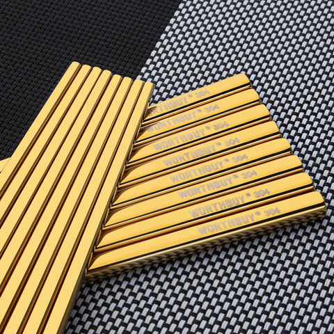 1 Pair Titanium Plating Gold Chinese Chopsticks Reusable 304 Stainless Steel