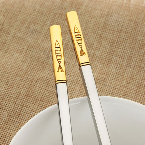 1 Pair Titanium Plating Gold Chinese Chopsticks Reusable 304 Stainless Steel