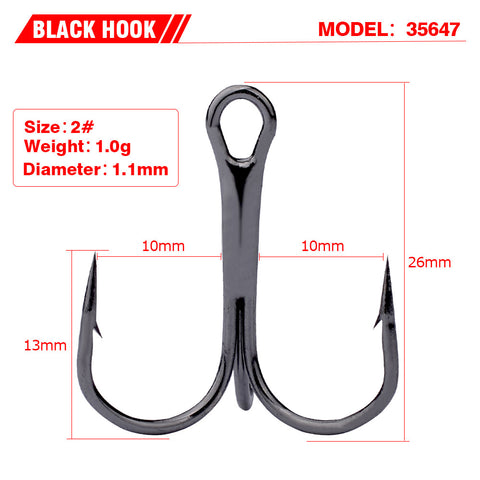 50pc/lot 2/4/6/8/10# Fishing Hook High Carbon Steel Treble Hooks Fishing Tackle