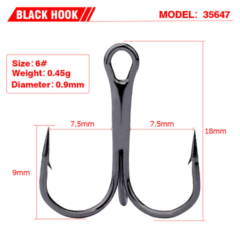 50pc/lot 2/4/6/8/10# Fishing Hook High Carbon Steel Treble Hooks Fishing Tackle
