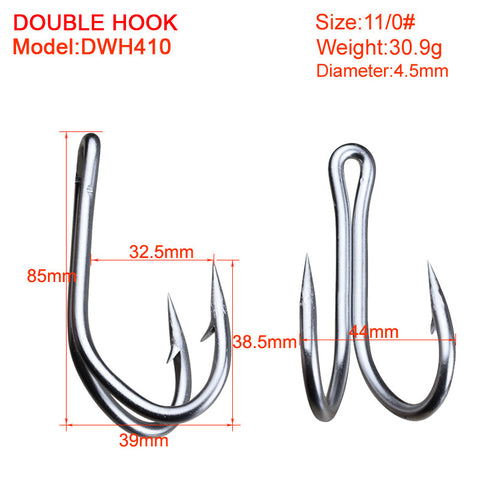 10pc 11/0# DWH401 Saltwater Fishing Hook Double Hooks Stainless Steel