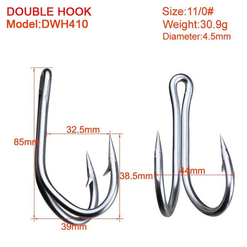 10pc 11/0# DWH401 Saltwater Fishing Hook Double Hooks Stainless Steel