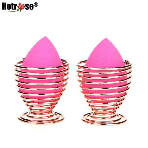 Rose Gold Makeup Puff Holder Display With Makeup Foundation Sponges Blender