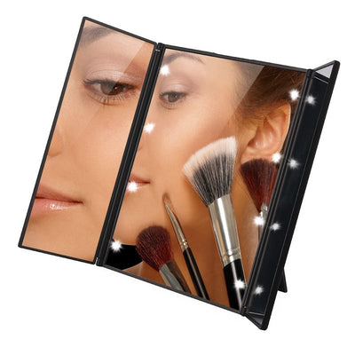 Tri-Fold Illuminated  LED Lighted Vanity Mirror Makeup Wide View Portable Travel Pocket Compact Led Mirror