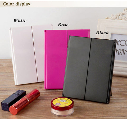 Tri-Fold Illuminated  LED Lighted Vanity Mirror Makeup Wide View Portable Travel Pocket Compact Led Mirror