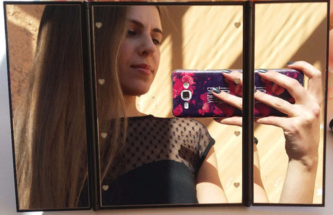 Tri-Fold Illuminated  LED Lighted Vanity Mirror Makeup Wide View Portable Travel Pocket Compact Led Mirror