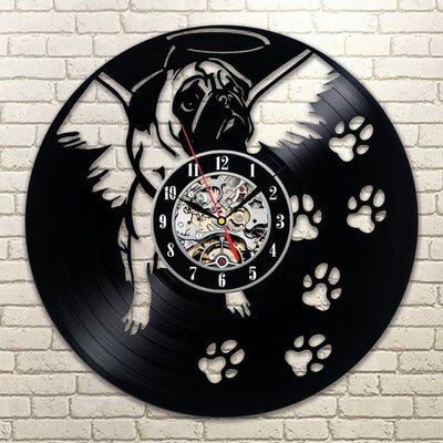 1Piece Little Pug Dog Creative CD Vinyl Record Wall Clock Personalized 12 Inch 3D Wall Watch Handmade Art