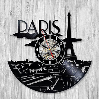 France Paris Skyline Vinyl Music Record Wall Clock