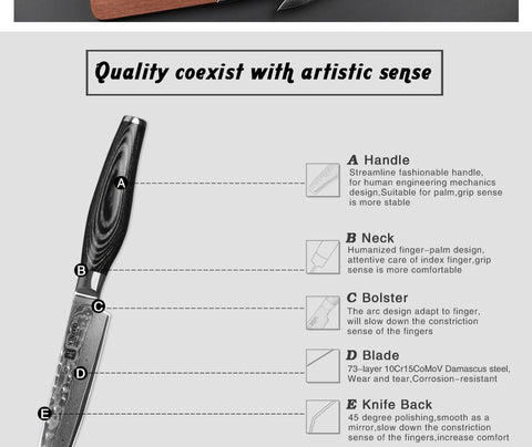 XINZUO 5" inch utility knife stainless steel fruit/peeling knife 73 layer Damascus