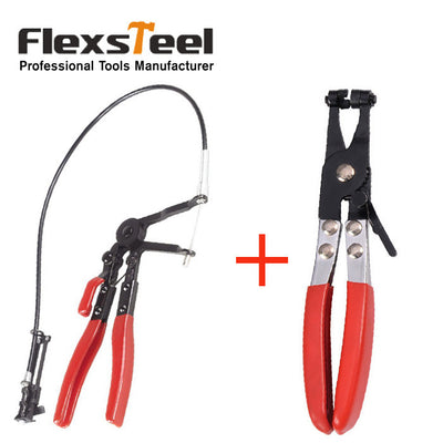 2 Pieces Auto Car Repairs Tools Cable Type Flexible Wire Long Reach Hose Clamp Pliers Tools+Straight Flat Band Hose Clip Pliers