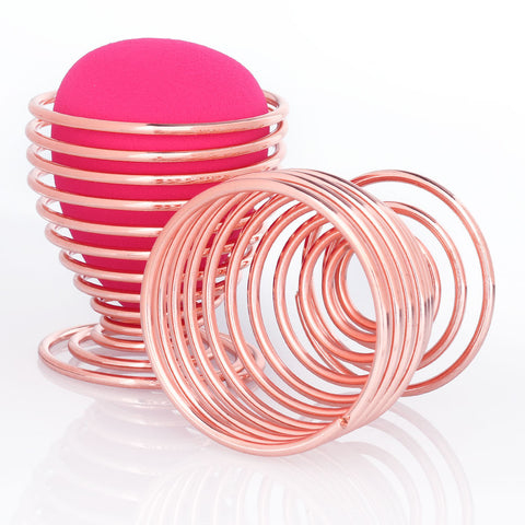 Rose Gold Makeup Puff Holder Display With Makeup Foundation Sponges Blender