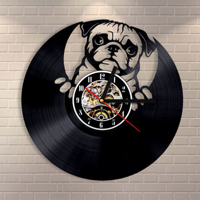 Pug Black Vinyl Record Clock