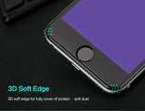 3D Full Screen Protector Tempered Glass For iPhone 7 6 6s plus, 3D Anti Blue Light Soft Edge Glass Film for iPhone 6 plus